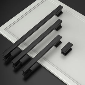 Amerdeco matte black rectangle knob tilt view shows easy installation and durable finish.