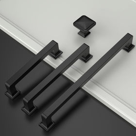 Amerdeco matte black square knob installation on cabinet