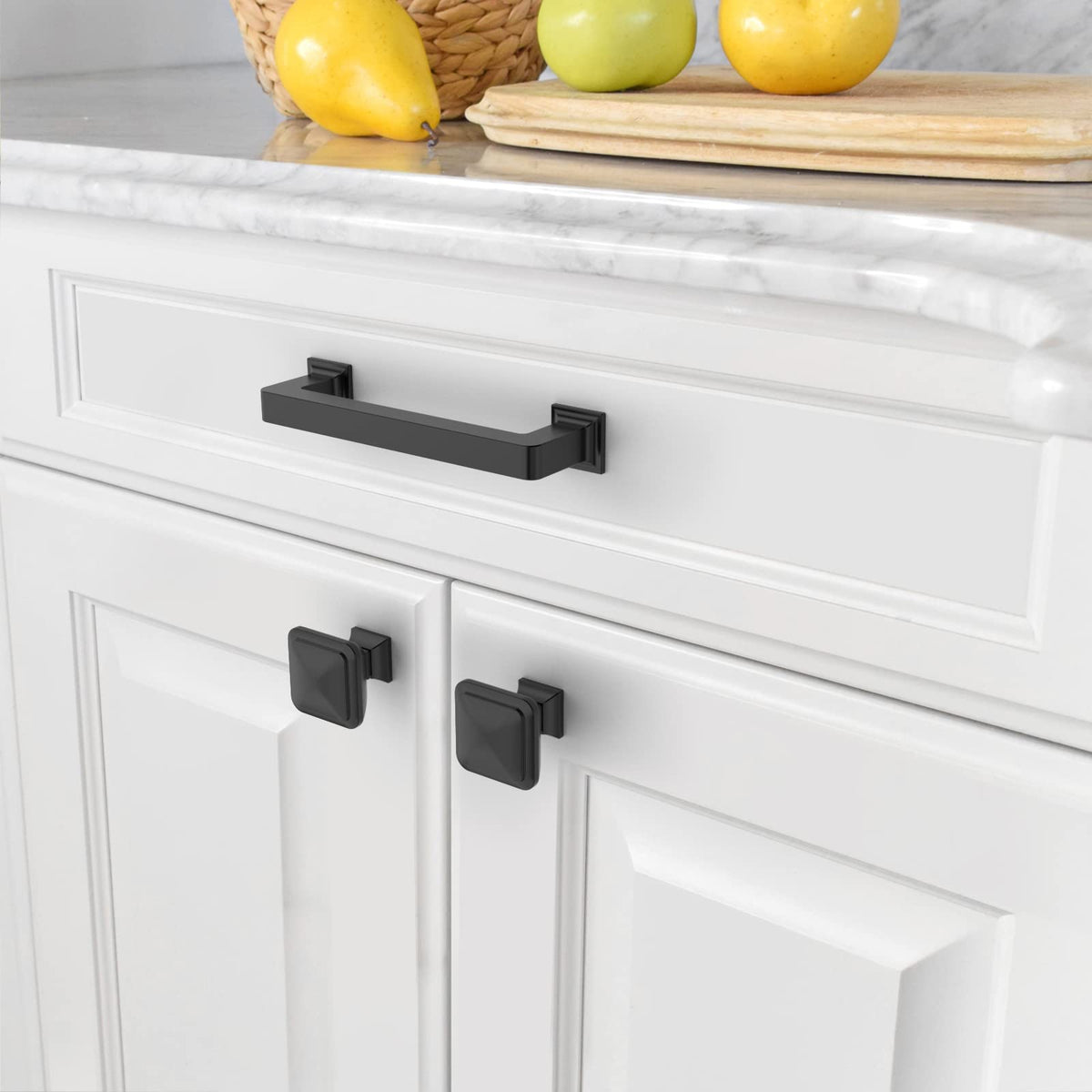 Amerdeco square knob on drawer front for a refreshed surface