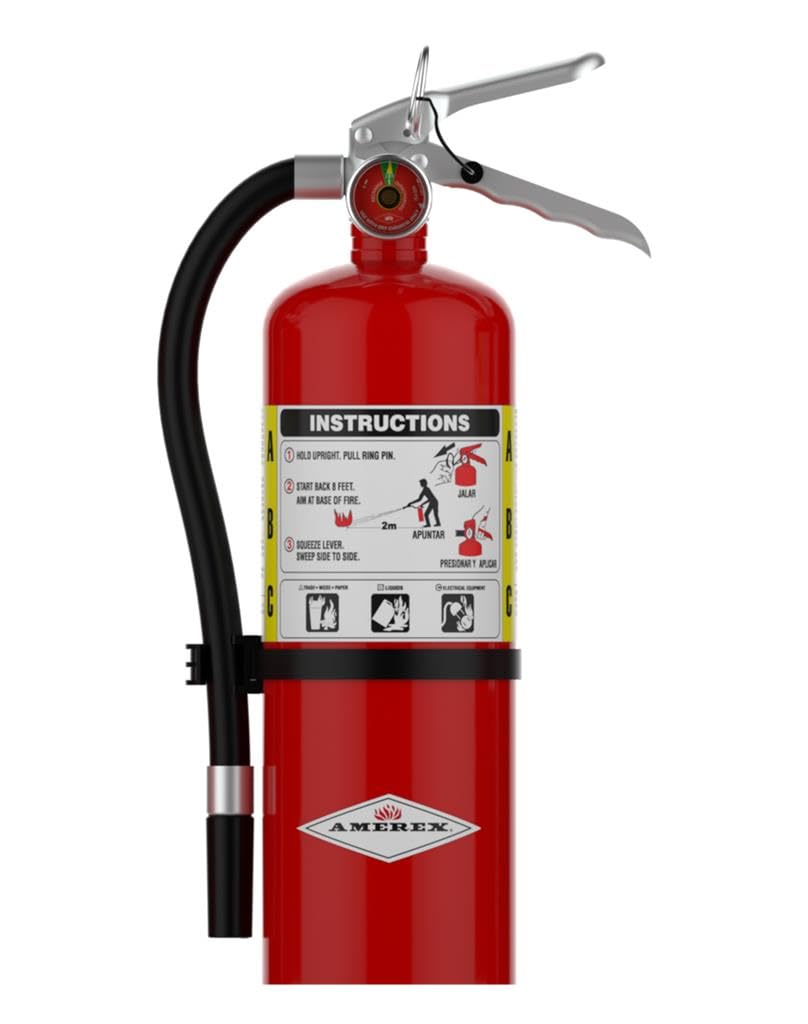 Amerex B402 5 lb ABC extinguisher on wall bracket for fast access in commercial spaces.