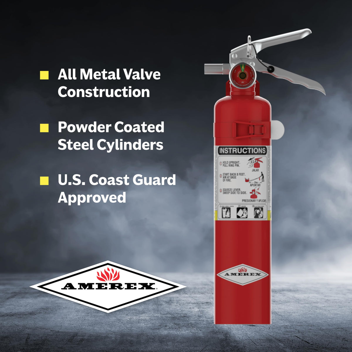 Amerex B417T ABC dry chemical cartridge detailing versatile fire coverage.