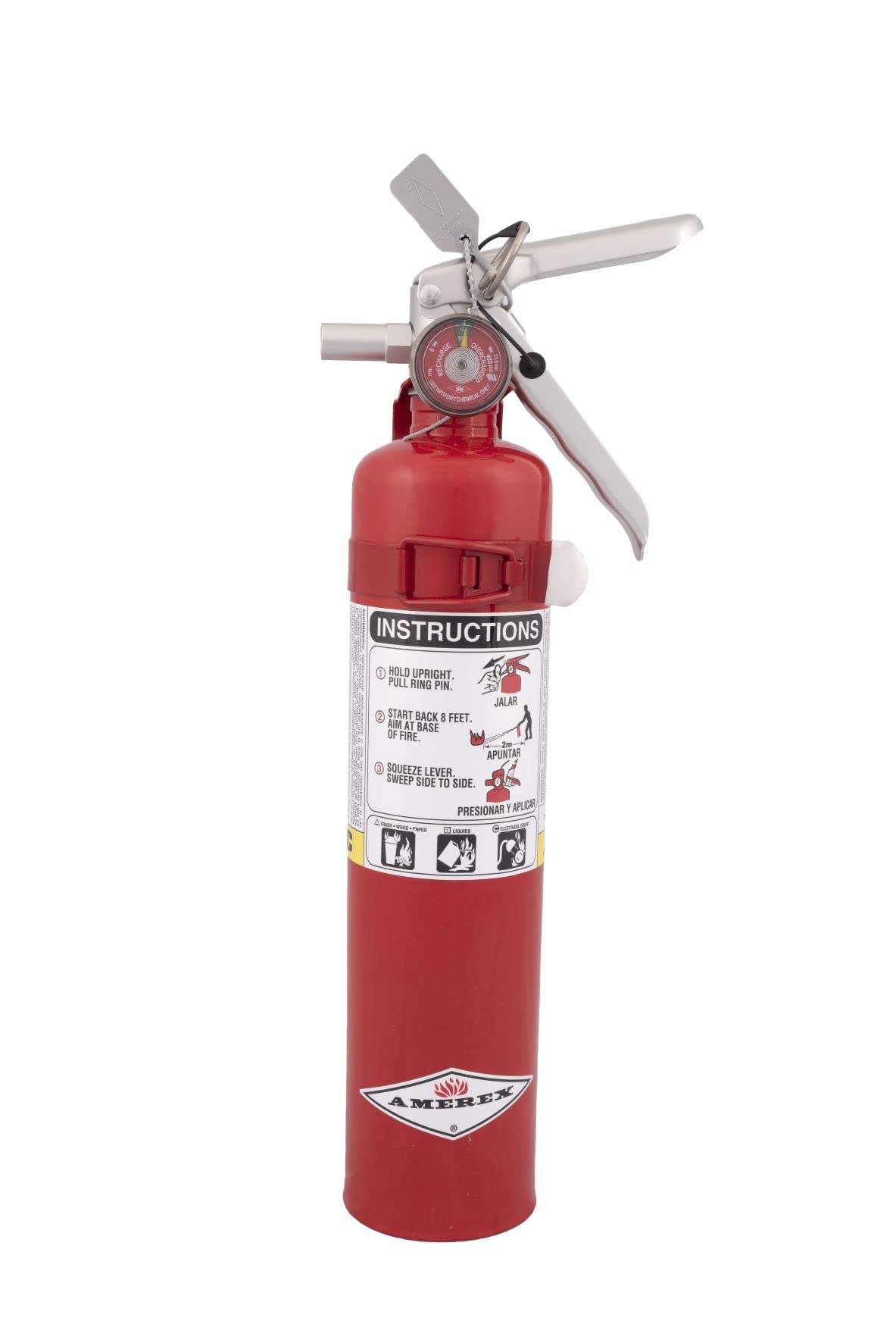 Amerex B417T fire extinguisher front view, ready for quick access.