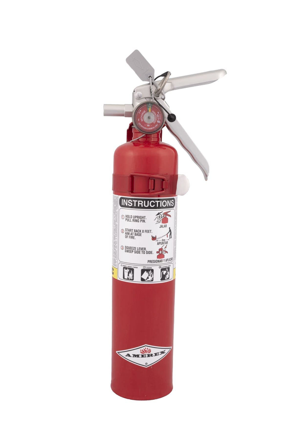 Amerex B417T fire extinguisher front view, ready for quick access.