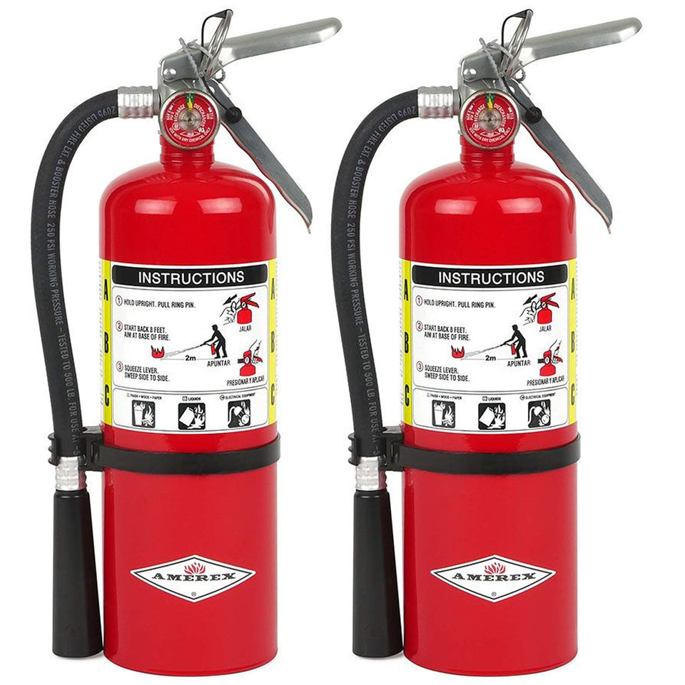 Amerex B500 5lb ABC dry chemical extinguisher for Class A, B, and C fires at home or work.