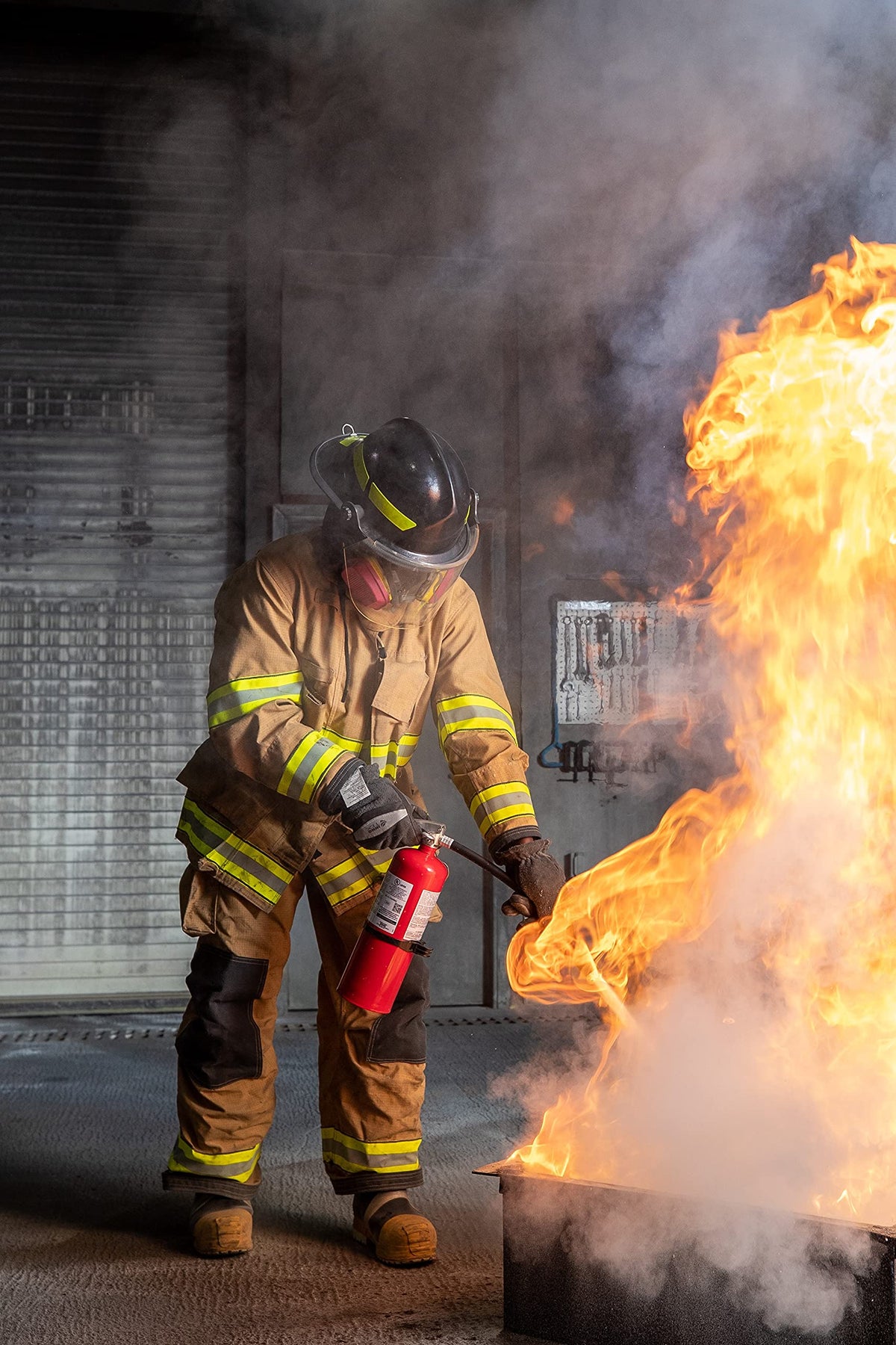 Amerex B500 in closet storage, accessible during emergencies.