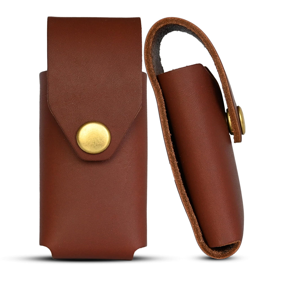 American Bench Craft Leatherman Wave sheath, front view, showing snug fit and premium leather