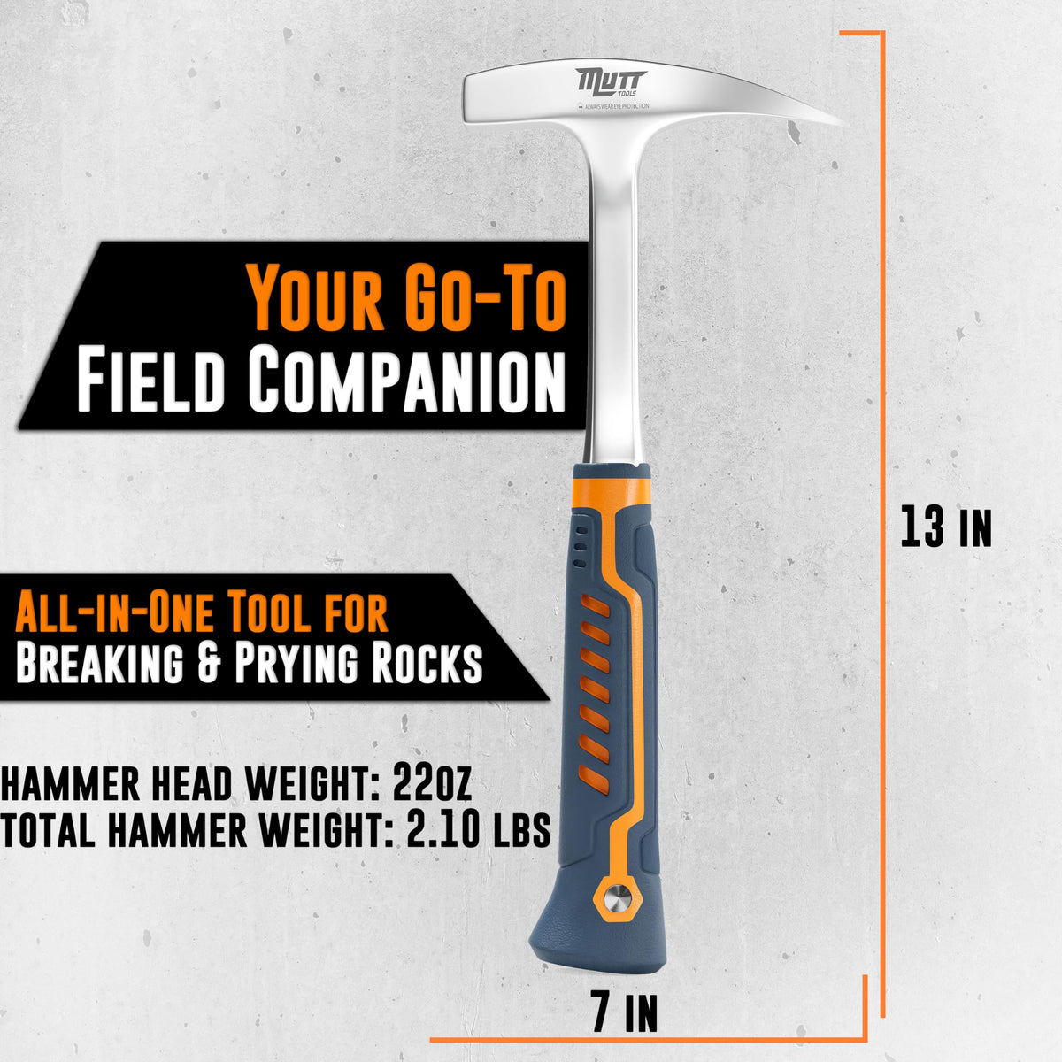 AMERICAN MUTT TOOLS field-ready hammer for rock hounding and masonry tasks.