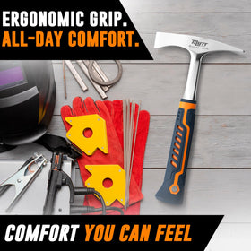 Flat end for broad slag breakup and cleanup with American Mutt Tools hammer.