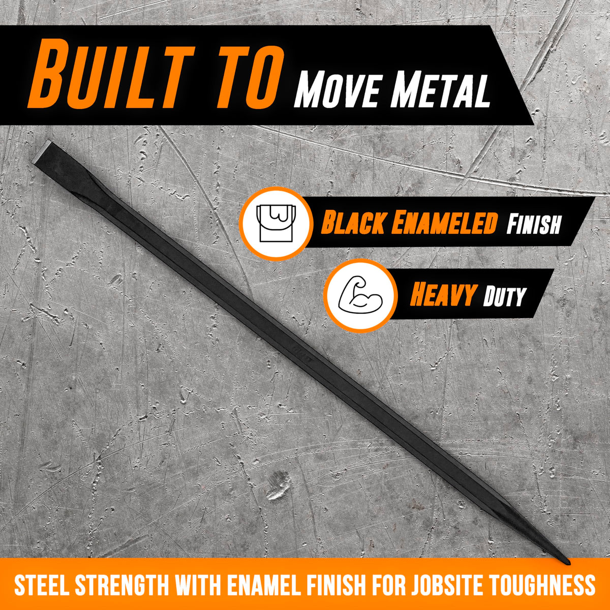 AMERICAN MUTT TOOLS hex-design pry bar resisting rolling for stable placement on flat surface