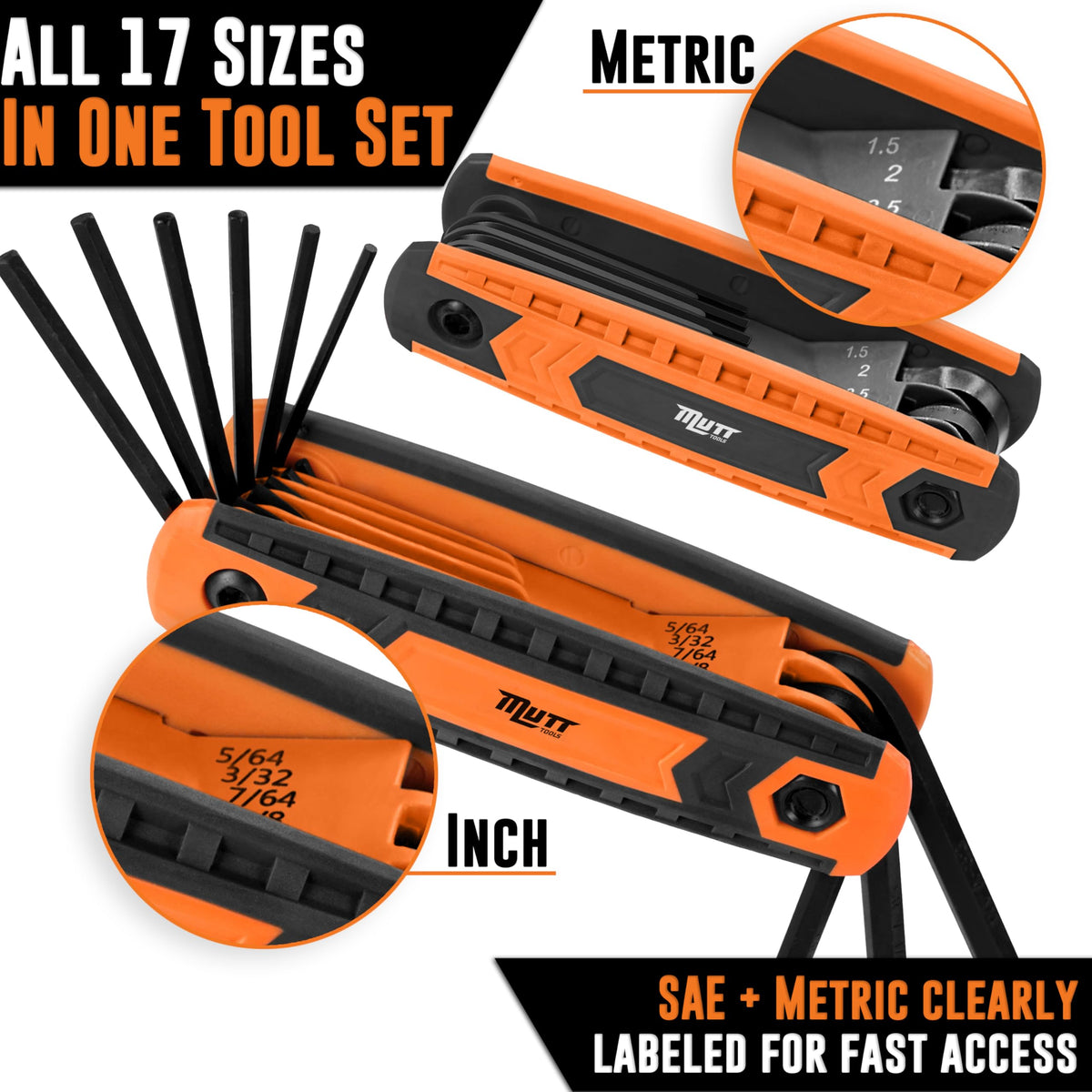 American Mutt Tools metric hex keys color-coded for easy selection and use.