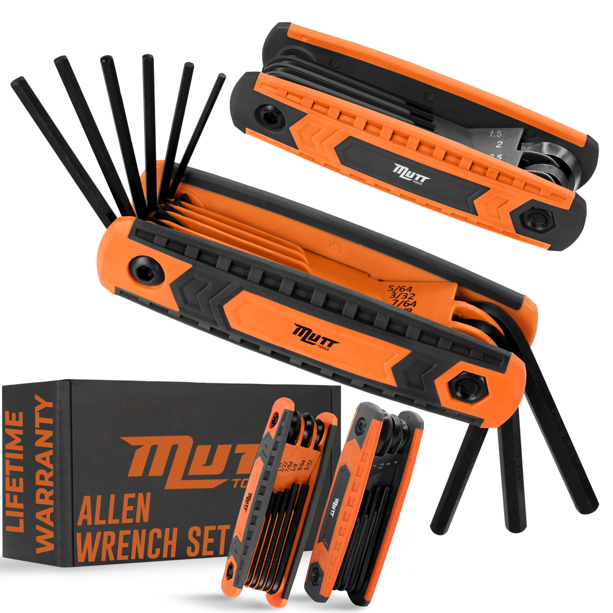 American Mutt Tools 17pc folding hex key set closed for compact storage and quick access.