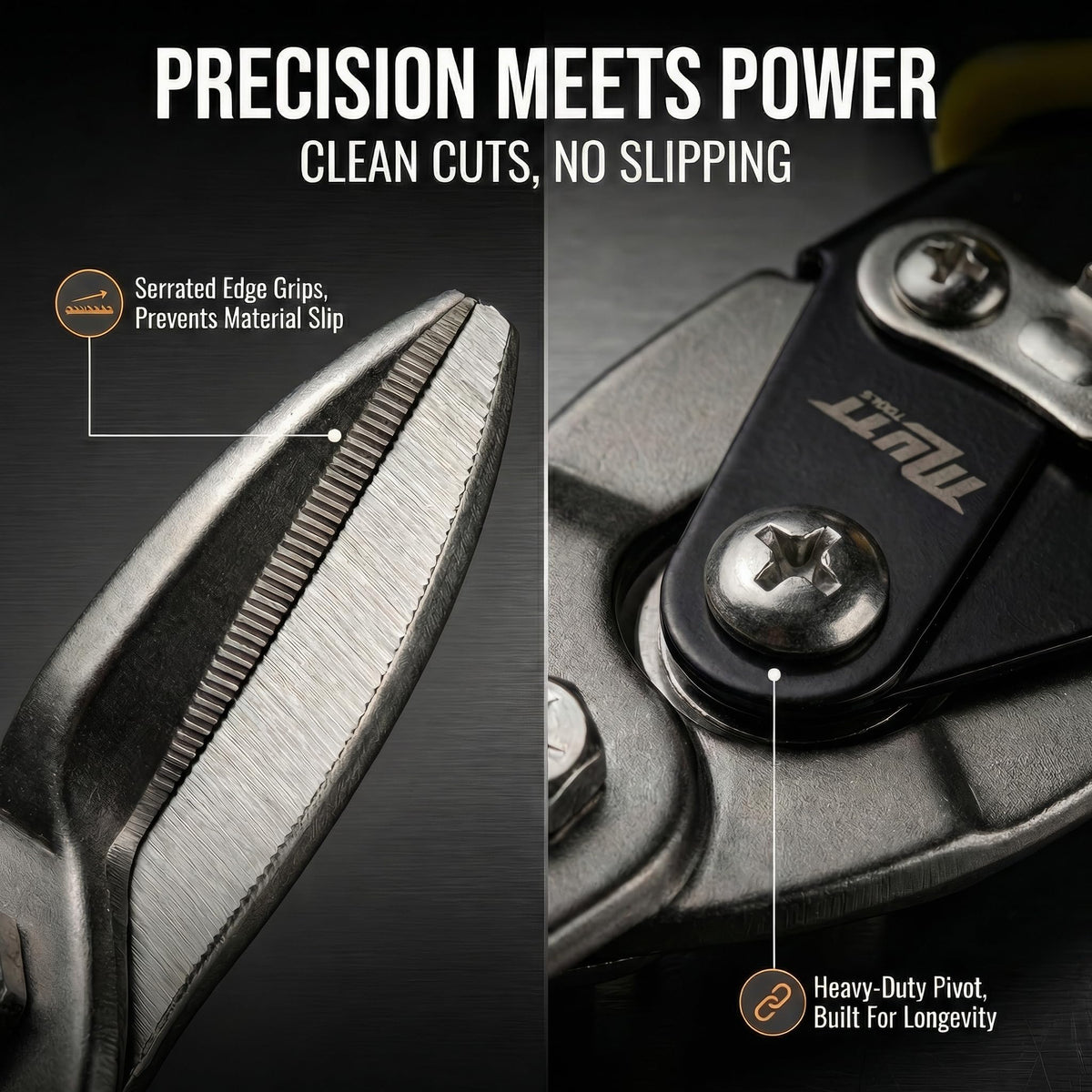 AMERICAN MUTT TOOLS Mutt Tools straight-cut tin snips deliver clean edges.