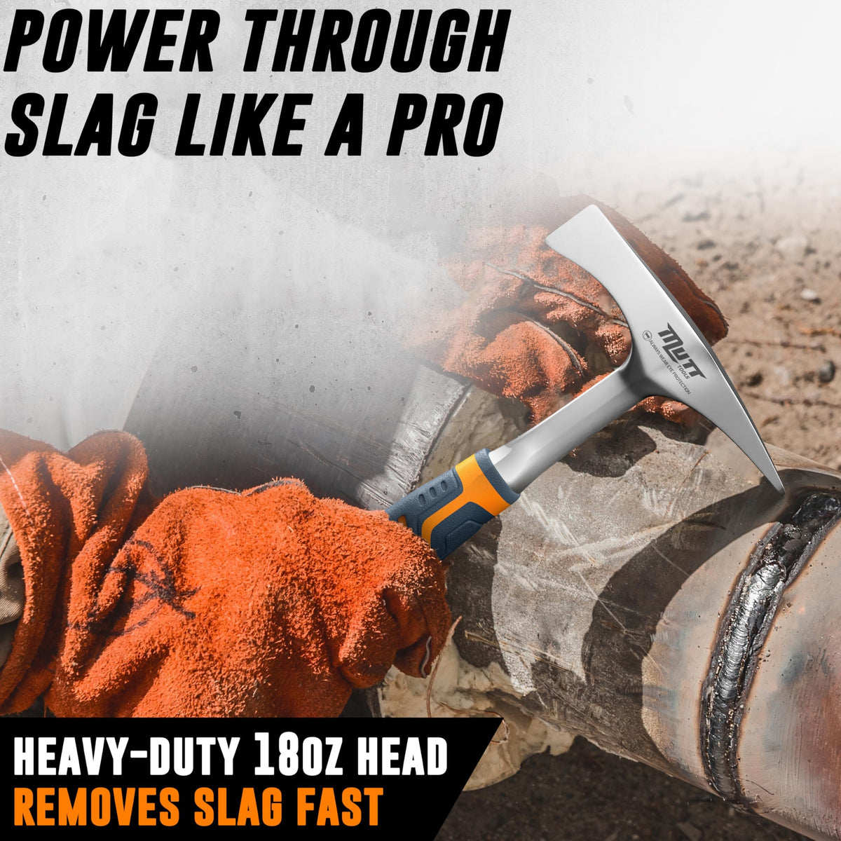 Pointed end for precise slag removal on welded joints by American Mutt Tools.