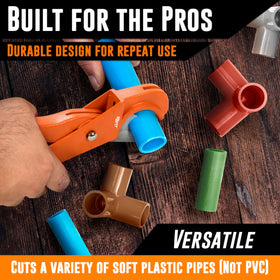 American Mutt Tools professional PEX cutter cutting PEX pipe smoothly.