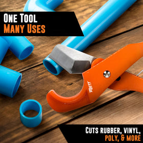 American Mutt Tools PEX cutter in use under sink during quick repairs.