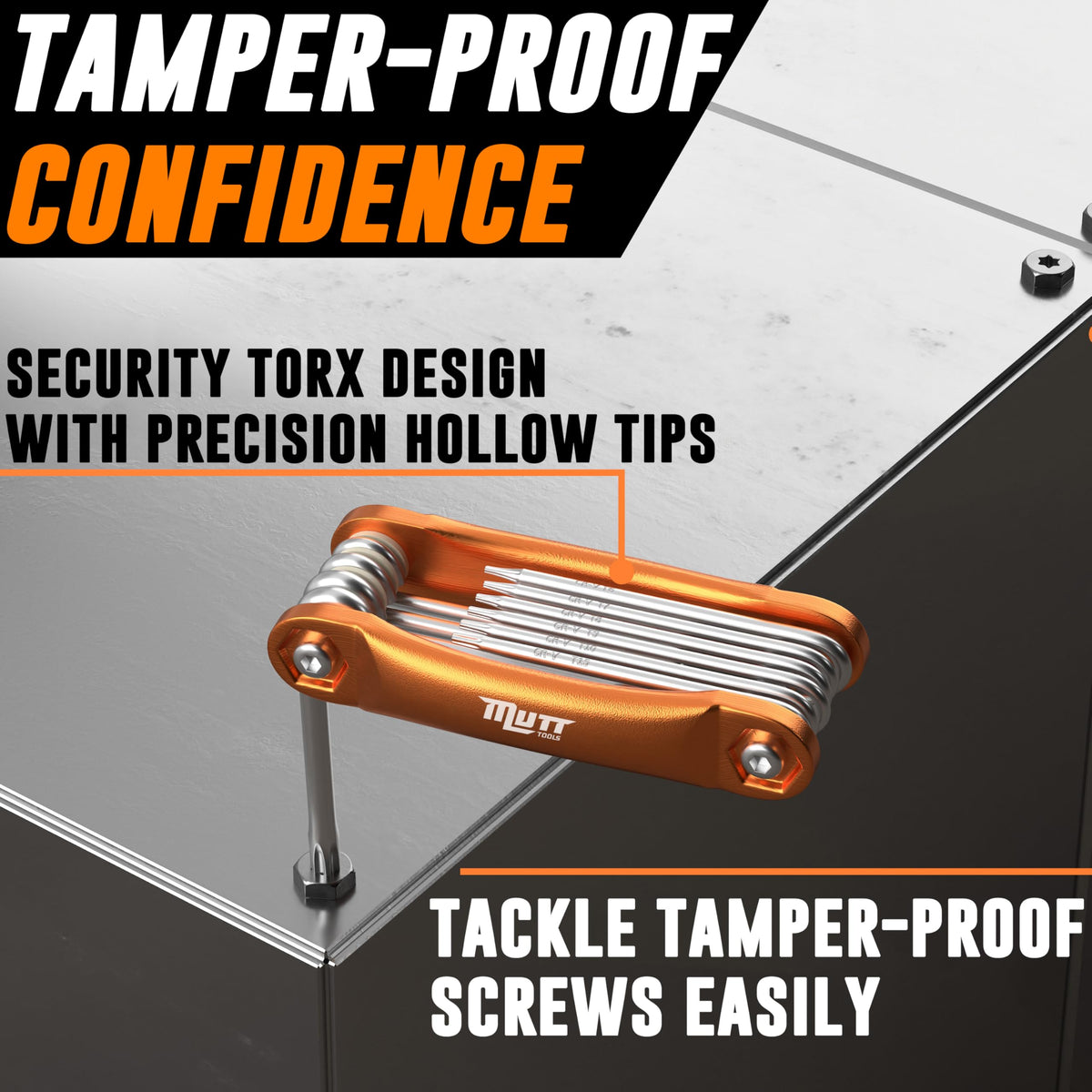 AMERICAN MUTT TOOLS ten-size set (T6–T30) covers common tamper-resistant fasteners