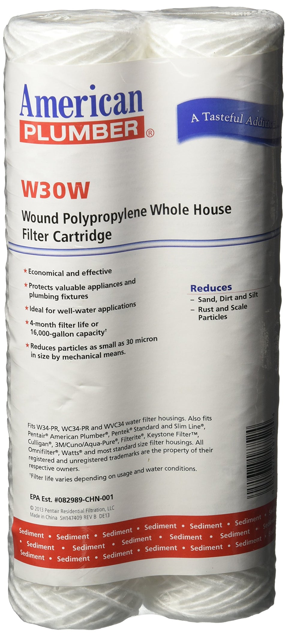 American Plumber W30W sediment filter for whole-house filtration improves water clarity