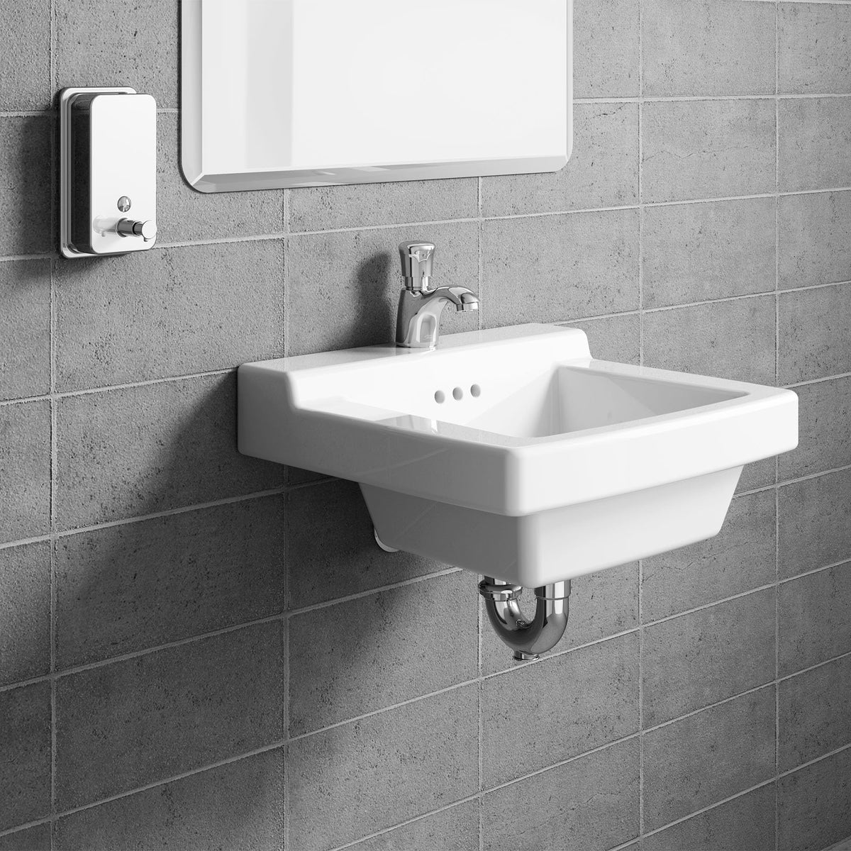 American Standard metering faucet delivers 0.5 GPM per activation for savings and reliability.