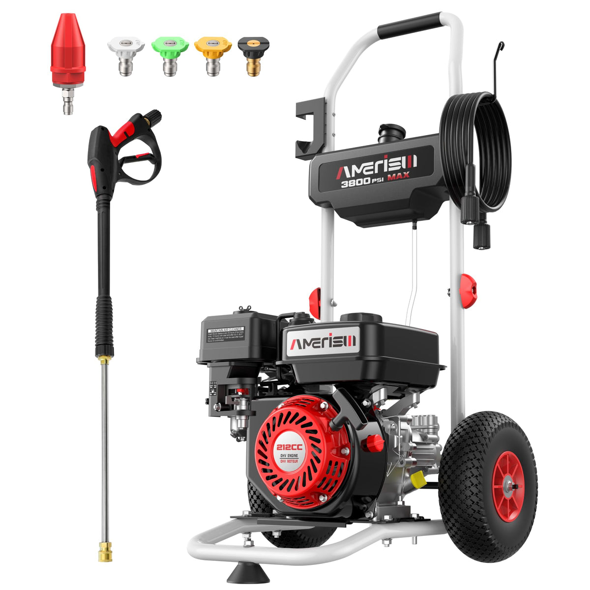 AMERISUN 3800 PSI pressure washer front view for powerful outdoor cleaning.