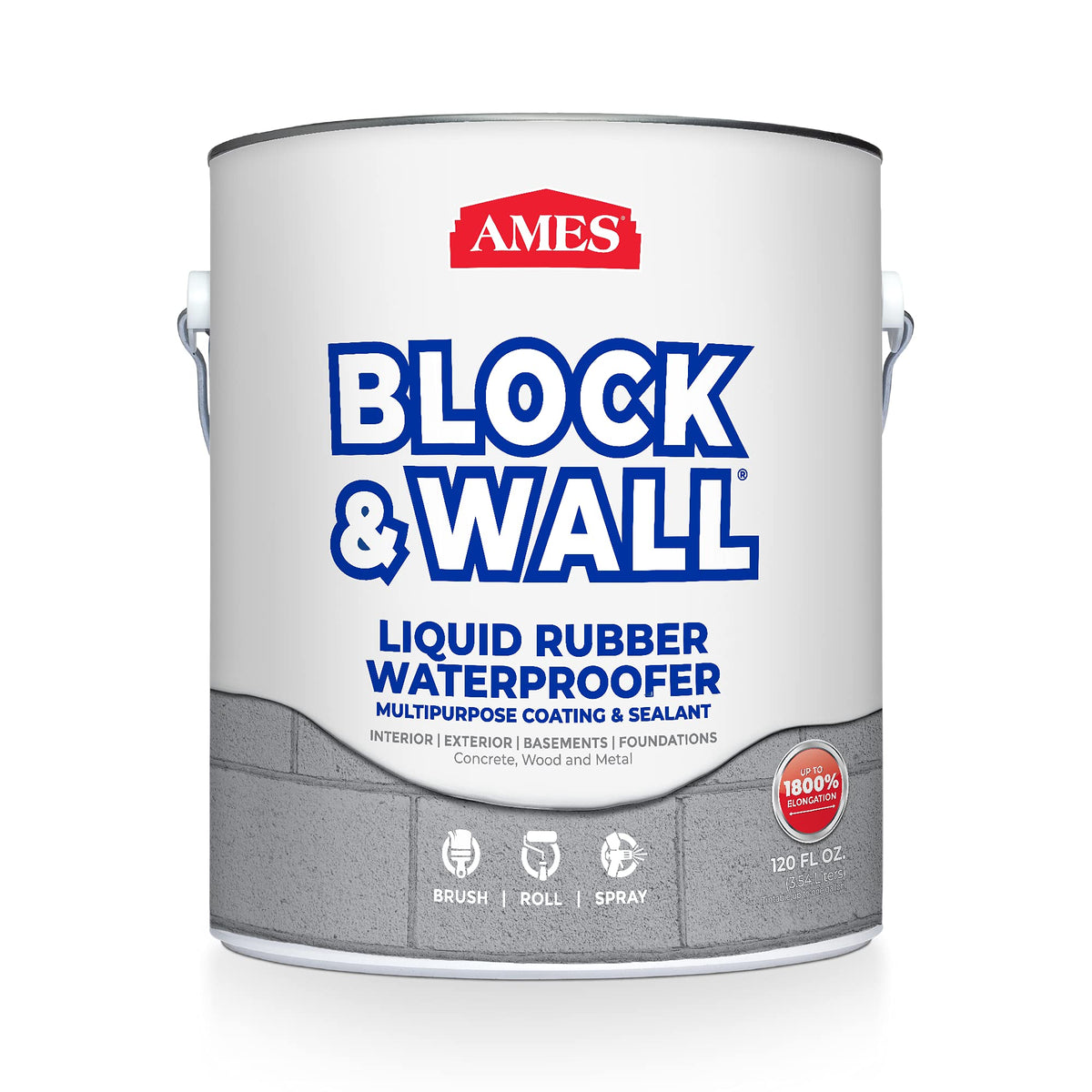 AMES Block & Wall liquid rubber 1-gallon container for waterproofing walls.
