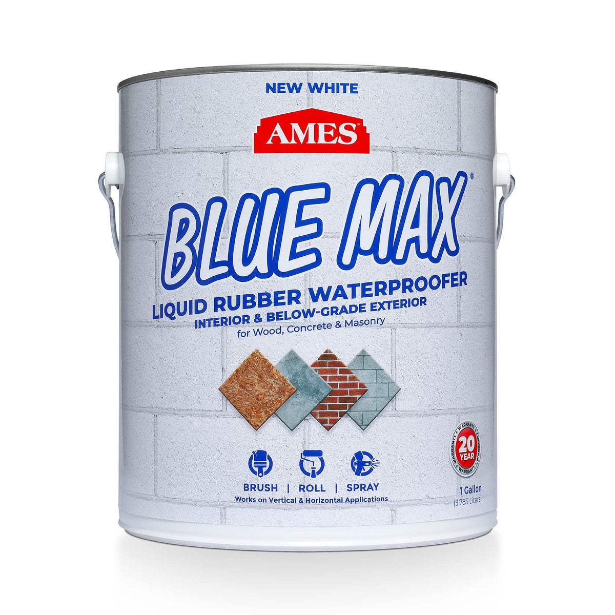 AMES Blue Max bottle pour demonstrating liquid rubber waterproofing for basement walls