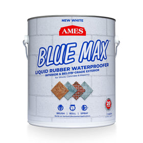 AMES Blue Max bottle pour demonstrating liquid rubber waterproofing for basement walls