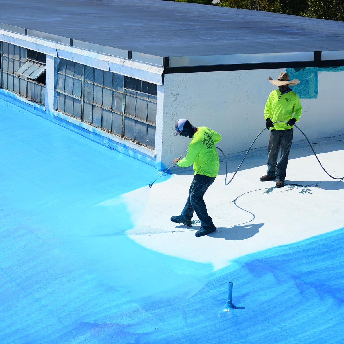 AMES Blue Max elastomeric film forms a flexible, movement-accepting coating.