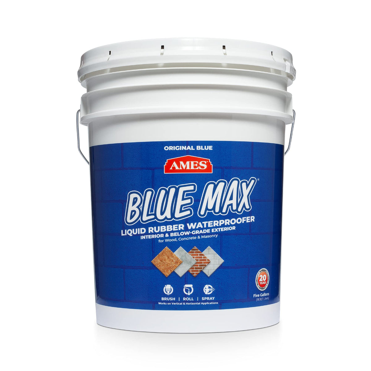 AMES Blue Max 5 gallon pail for durable waterproofing on tough surfaces.