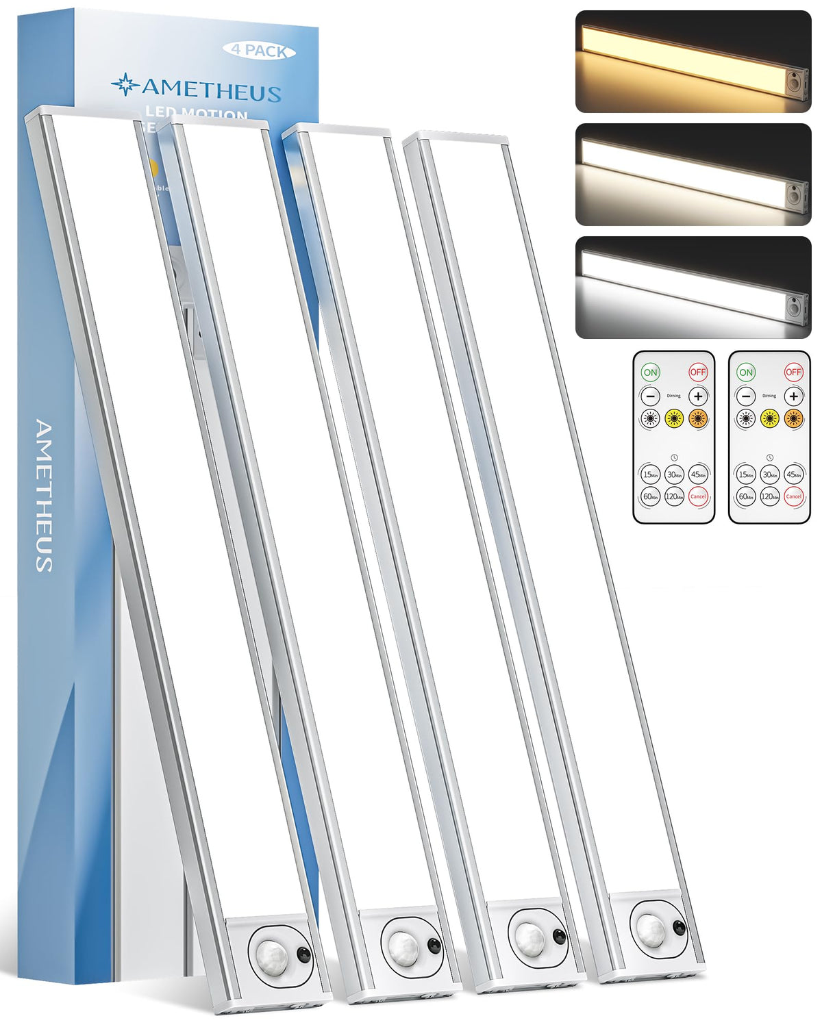 AMETHEUS 4Pack motion sensor under-cabinet light illuminates countertops automatically.