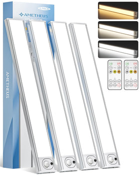 AMETHEUS 4Pack motion sensor under-cabinet light illuminates countertops automatically.