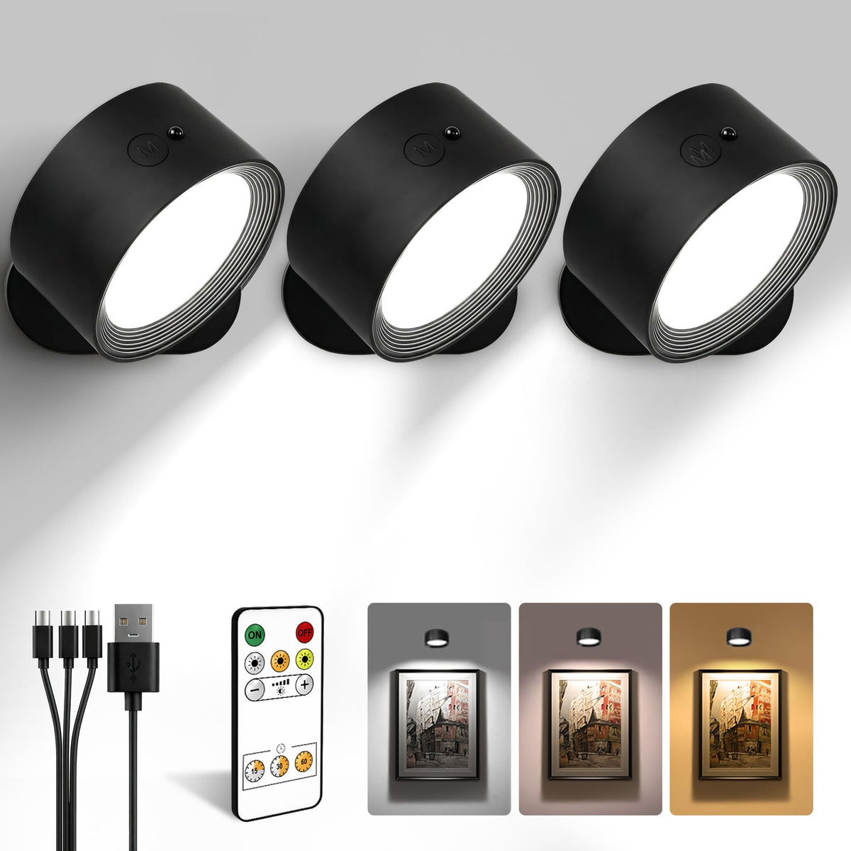 AMETHEUS LED wall light rechargeable with remote for easy seating control.