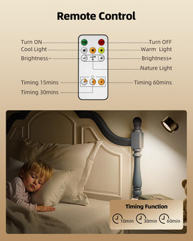 AMETHEUS wall light with remote control provides hands-free brightness adjustments.