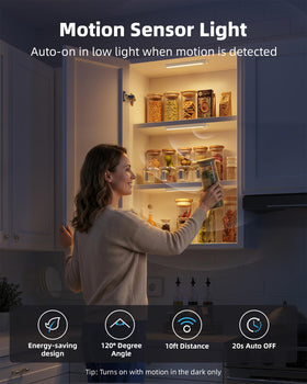 AMETHEUS motion sensor LED under-cabinet light capturing hands-free activation.