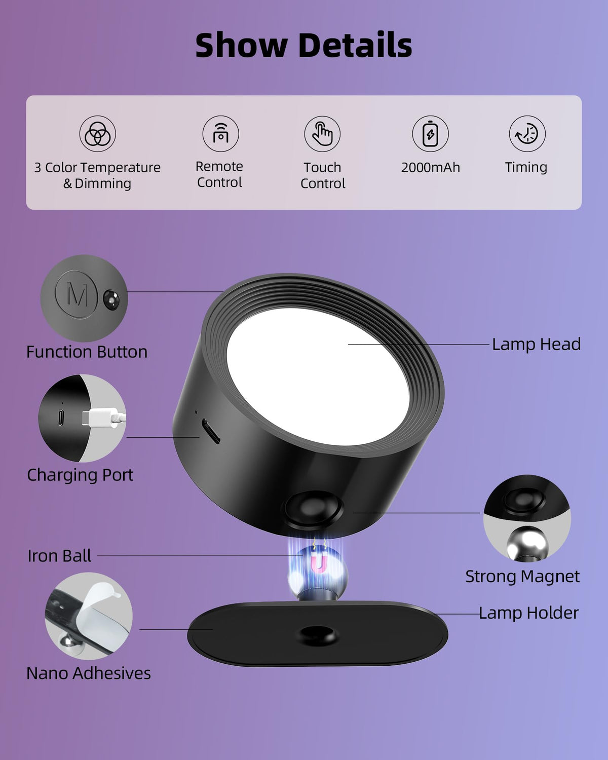 AMETHEUS wall light with a strong magnet for easy mounting