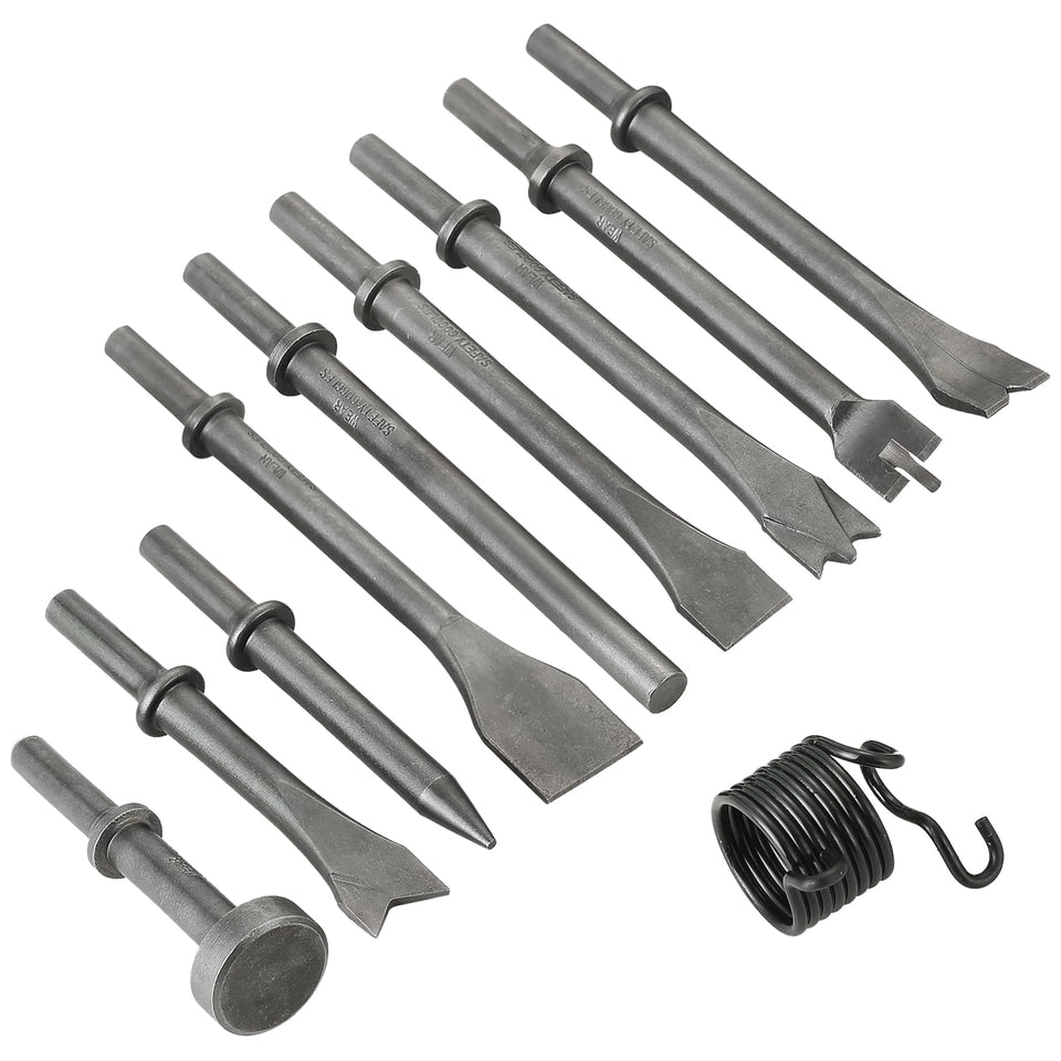 AMGSH air hammer chisels set overview showing durability and versatility.