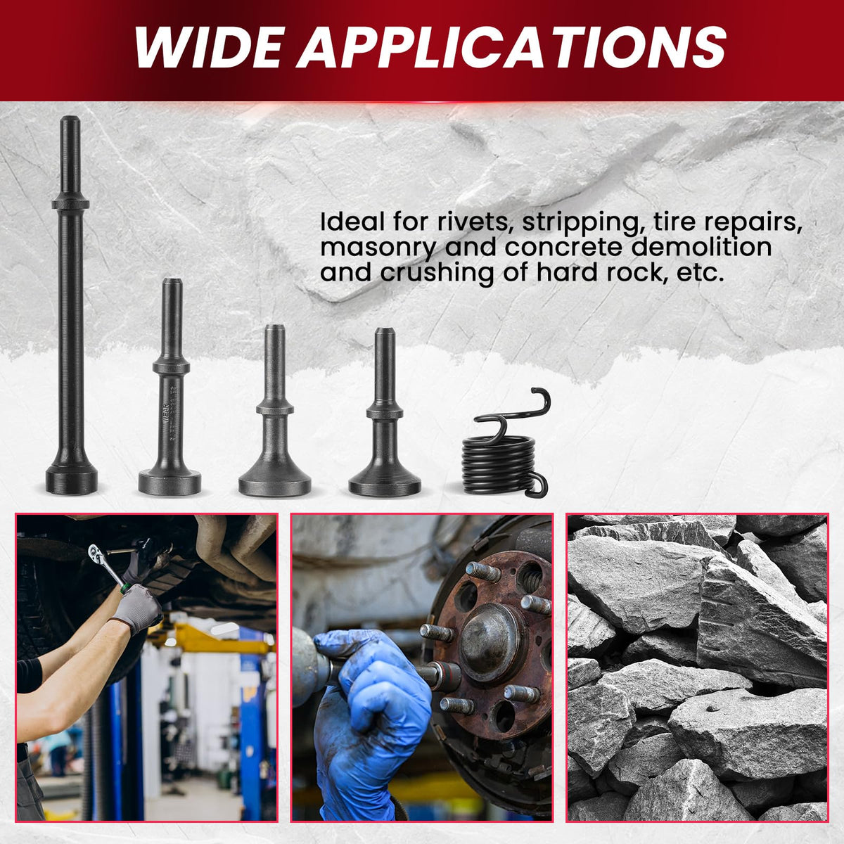 AMGSH compatible pneumatic hammer attachments fit 150/190/250 models.