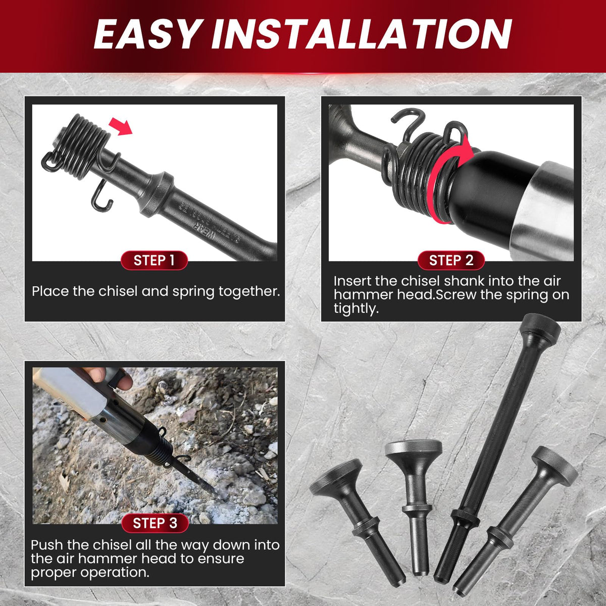 AMGSH heat-treated high-carbon steel bits for durability.