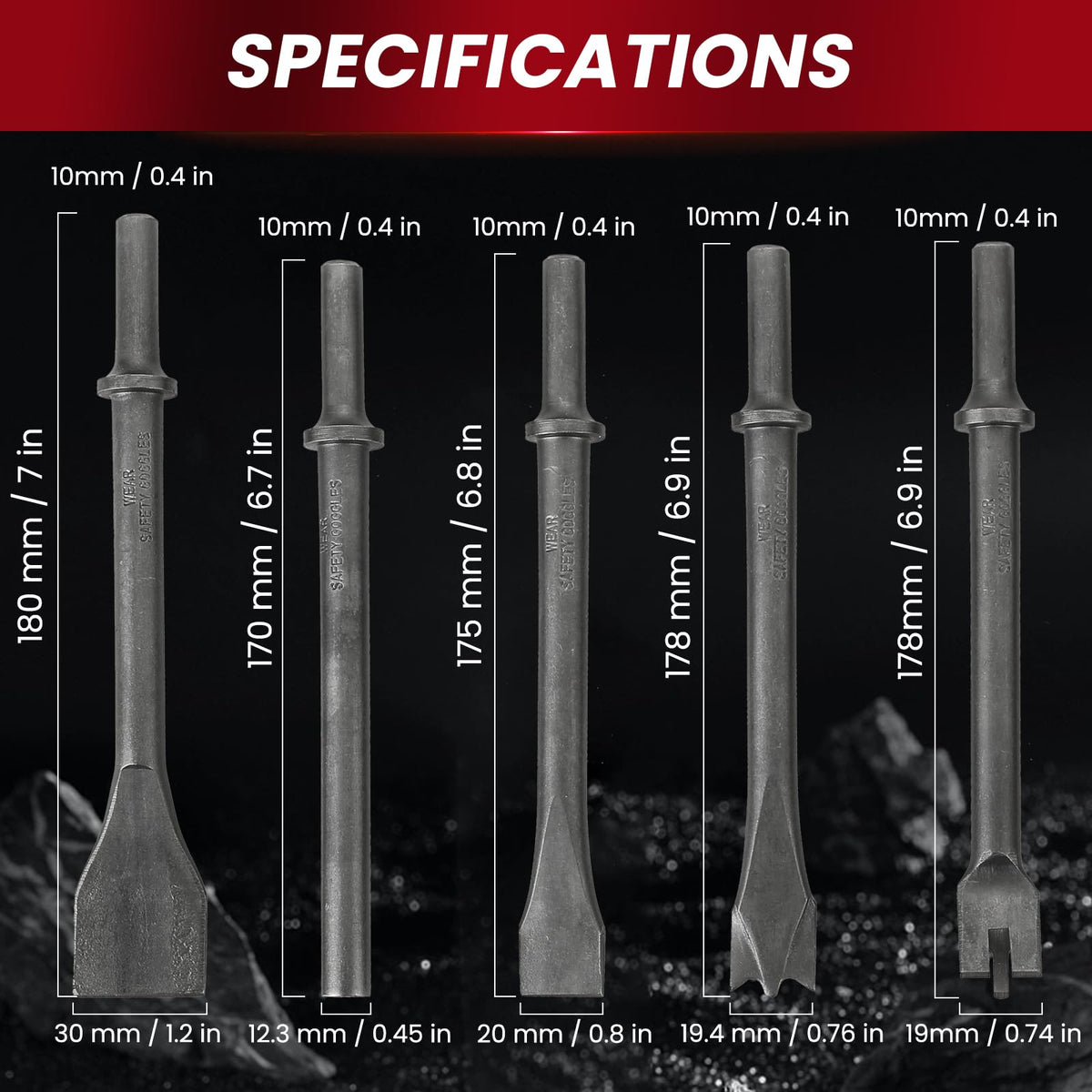 AMGSH high carbon steel chisels close-up emphasizing hardness and edge retention.