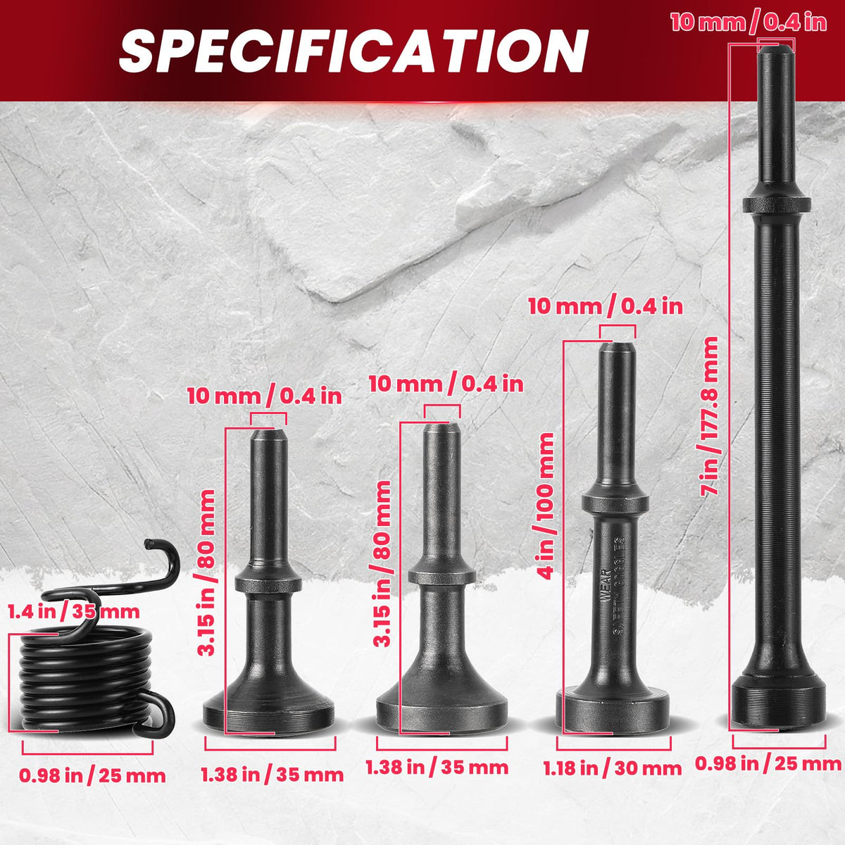 AMGSH spherical flat-head air hammer bit for rivet work.