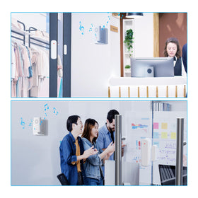 AMHEY wireless door sensor chime installation demonstrates screw or tape mounting.