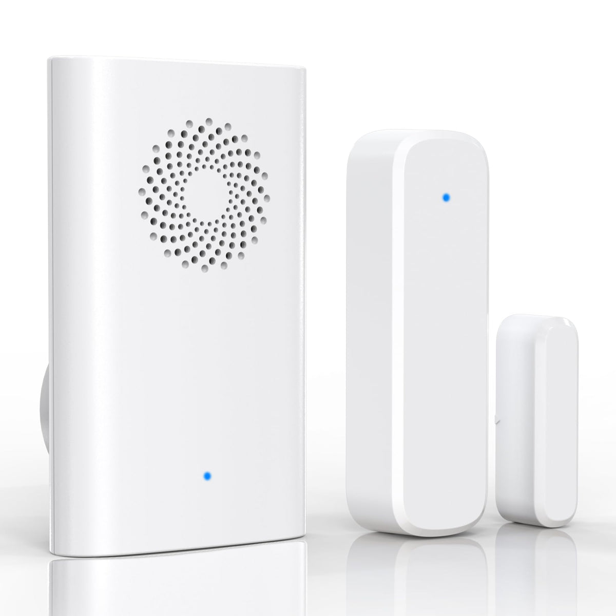AMHEY wireless door sensor chime setup shows quick plug-and-play installation for entrances.