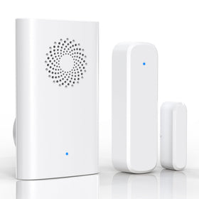AMHEY wireless door sensor chime setup shows quick plug-and-play installation for entrances.