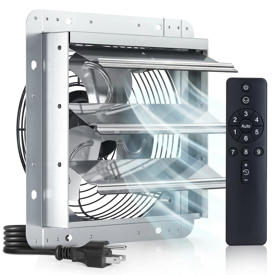 Amico 10-inch shutter exhaust fan remote for convenient control.