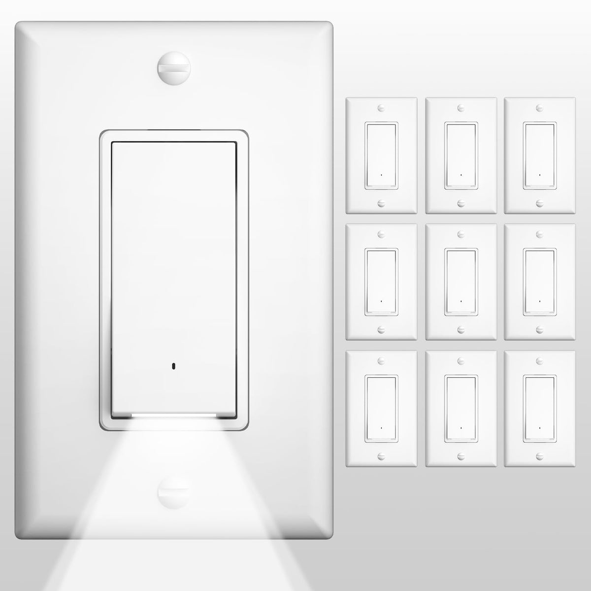 Amico 10-pack illuminated switch with wall plate and nightlight providing safe hallway illumination