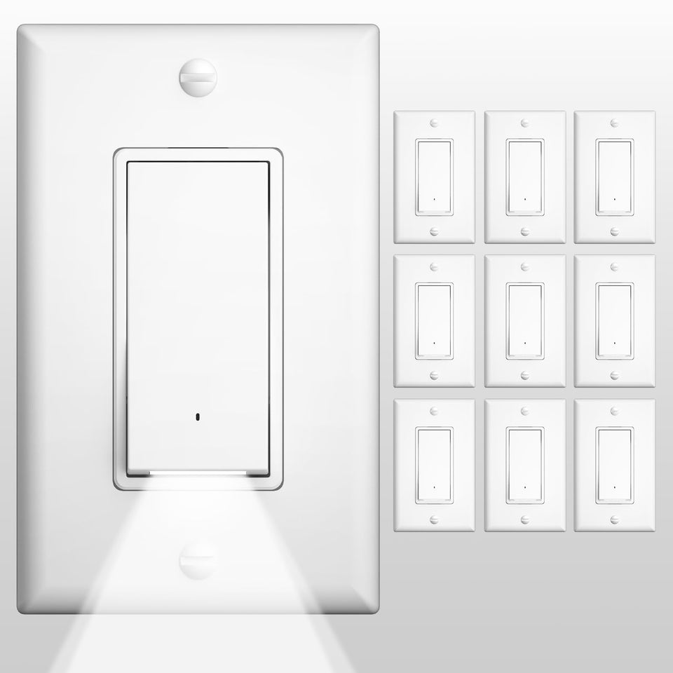 Amico 10-pack illuminated switch with wall plate and nightlight providing safe hallway illumination