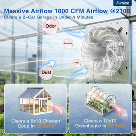 Amico 1000 CFM high airflow supports rapid heat and odor removal.