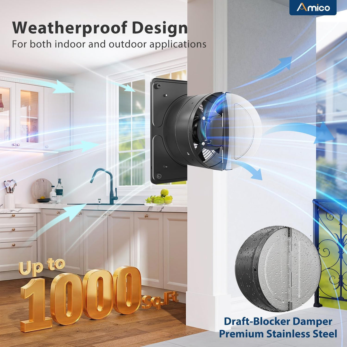 Amico 10in exhaust fan in attic setup for cooling and moisture control
