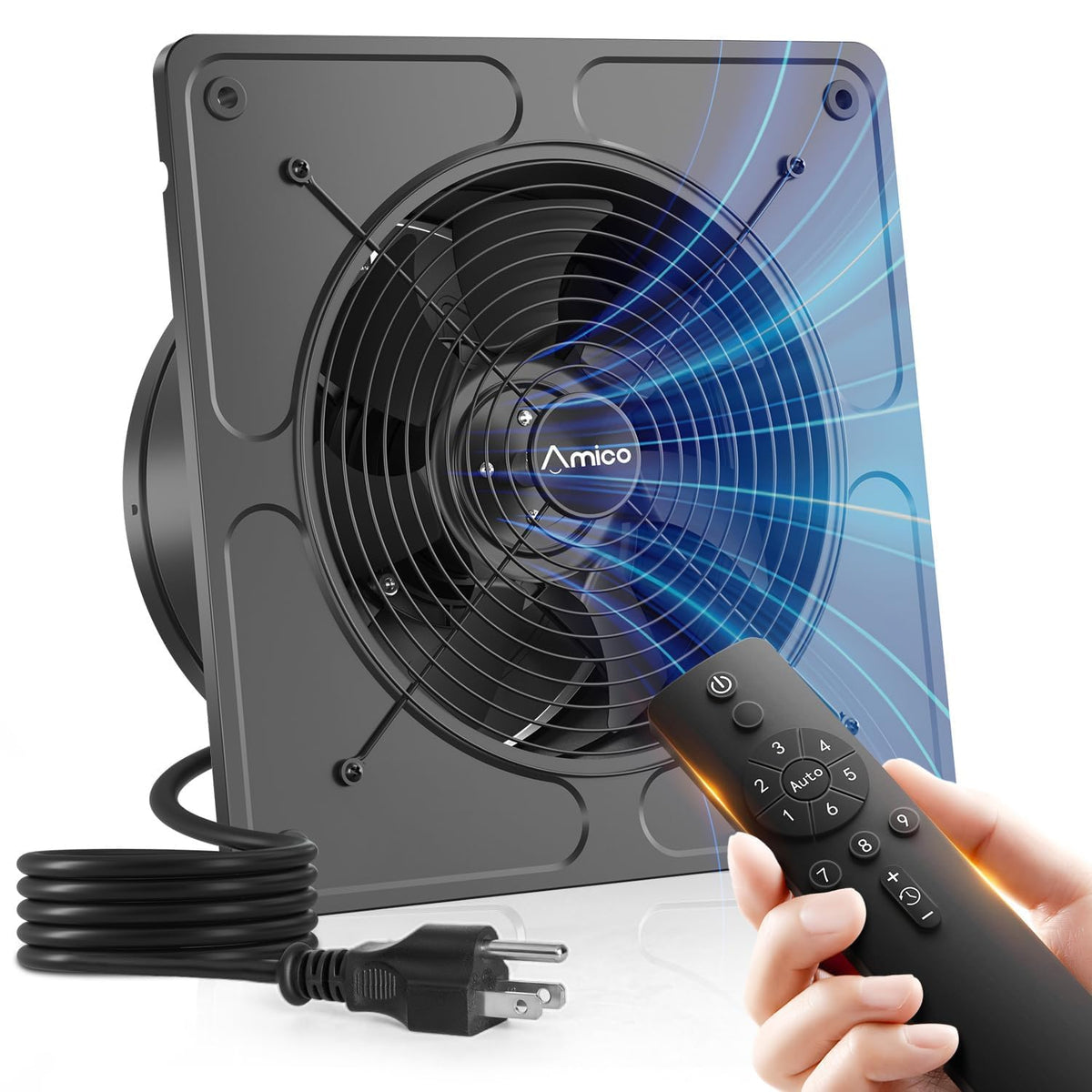 Amico 10in exhaust fan front view showing robust, high-capacity ventilation system
