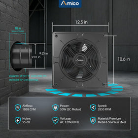 Amico 10in exhaust fan with stainless steel body resisting rust and grease