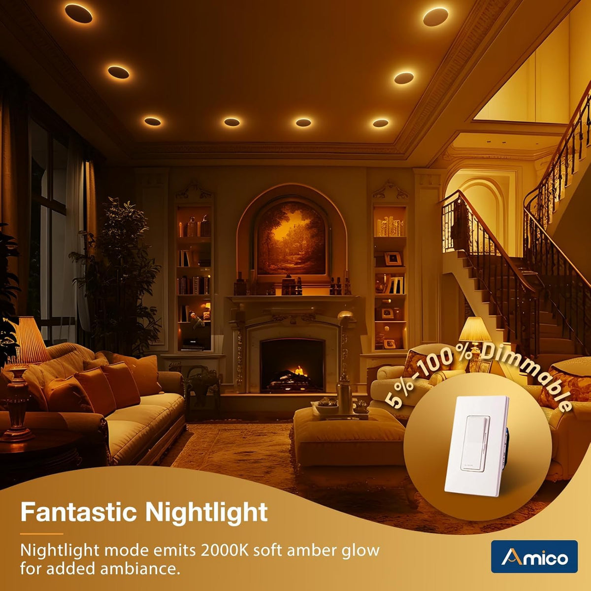 Amico 1100lm dimmable downlight replaces traditional bulbs efficiently.